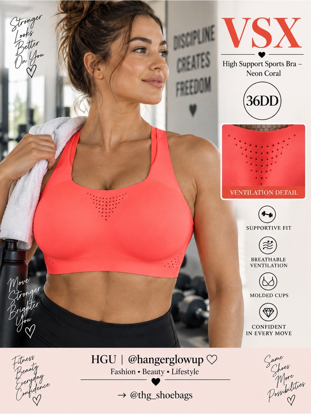 VSX Victoria’s Secret Sport Neon Coral High Support Sports Bra 36DD NWT